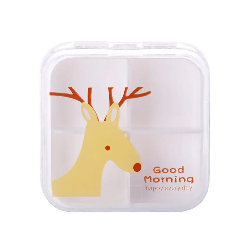 Yellow Fawn 4 слота прозрачный милый мультфильм Мини хранения лекарств Pill Box Портативный Пустой Пластиковый Контейнер Случаи#289777 - Цвет: Yellow Fawn