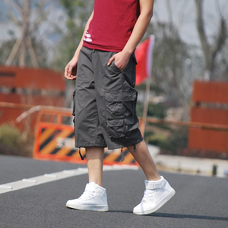 2018 мужские досуг брюки карго Твердые Хлопок до колен свободные удобные jogger
