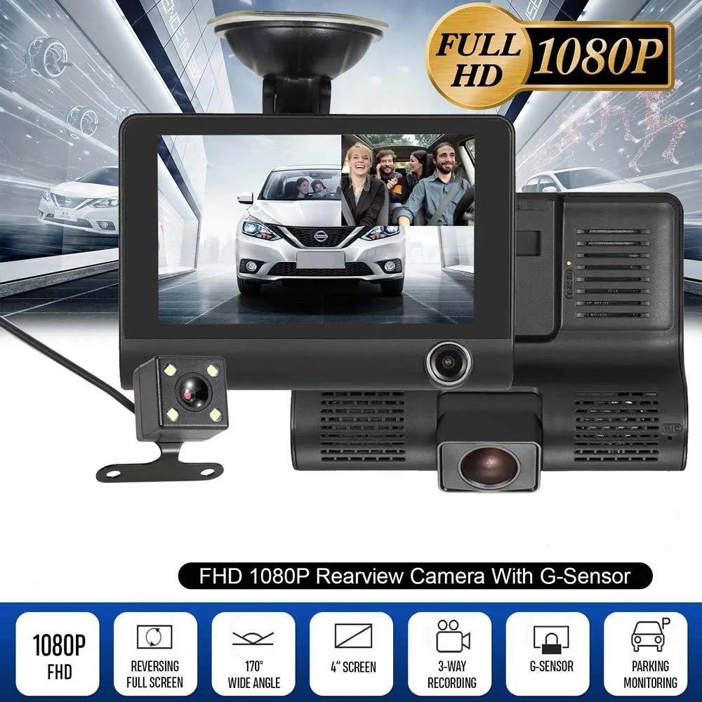 Автомобильный видеорегистратор с 3 камерами s объектив 4 0 дюймовый IPS экран одним