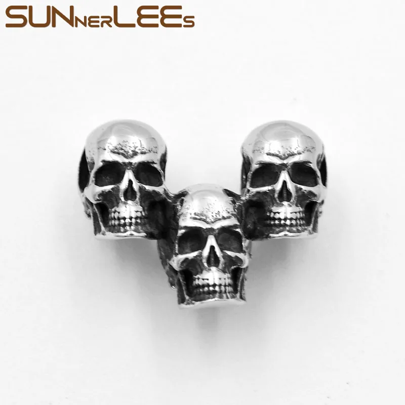 SUNNERLEES, модные ювелирные изделия, 316L, нержавеющая сталь, ожерелье, крутой панк, три черепа, цепочка, для мужчин и женщин, подарок, SP71