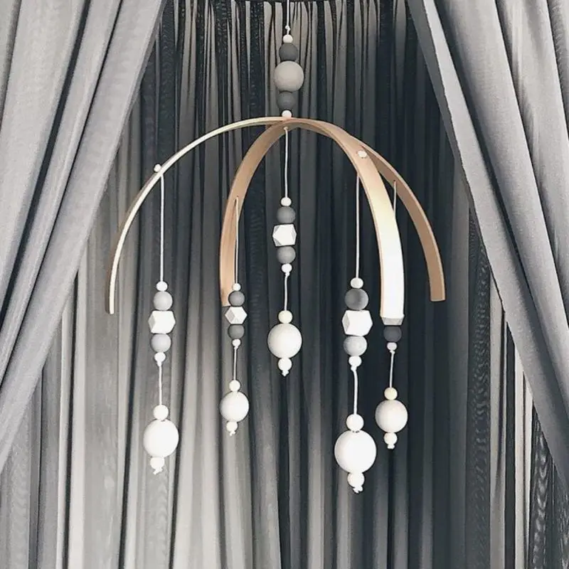 INS Nordic Style Wooden Beads Wind Chimes for Kids Room Baby Bed Hanging Wind Bell Newborn Gifts Nursery Decor Photography Props