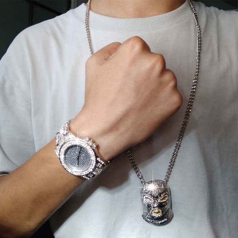 Karopel мужские хип-хоп Iced Out имитация CZ наручные часы с цирконием Amp GoonSki ожерелье с подвеской-маской Набор