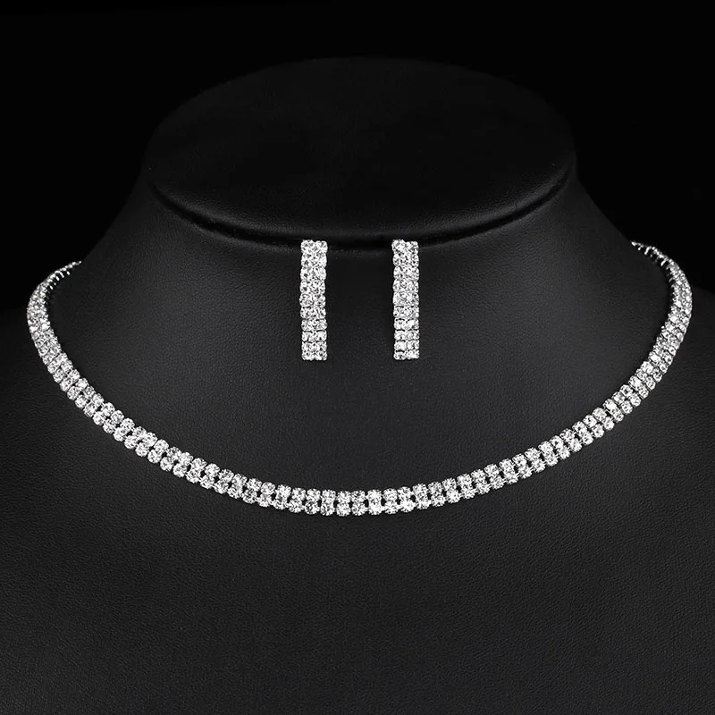Комплект из колье и серёг с кристаллами|earrings set for women|necklace earring setbridal jewelry sets |