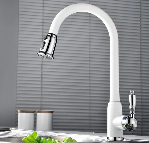 VOURUNA New Design High Quality Solid Brass Single Handle Black Sink Mixer Taps White Pullout Kitchen Faucet | Строительство и