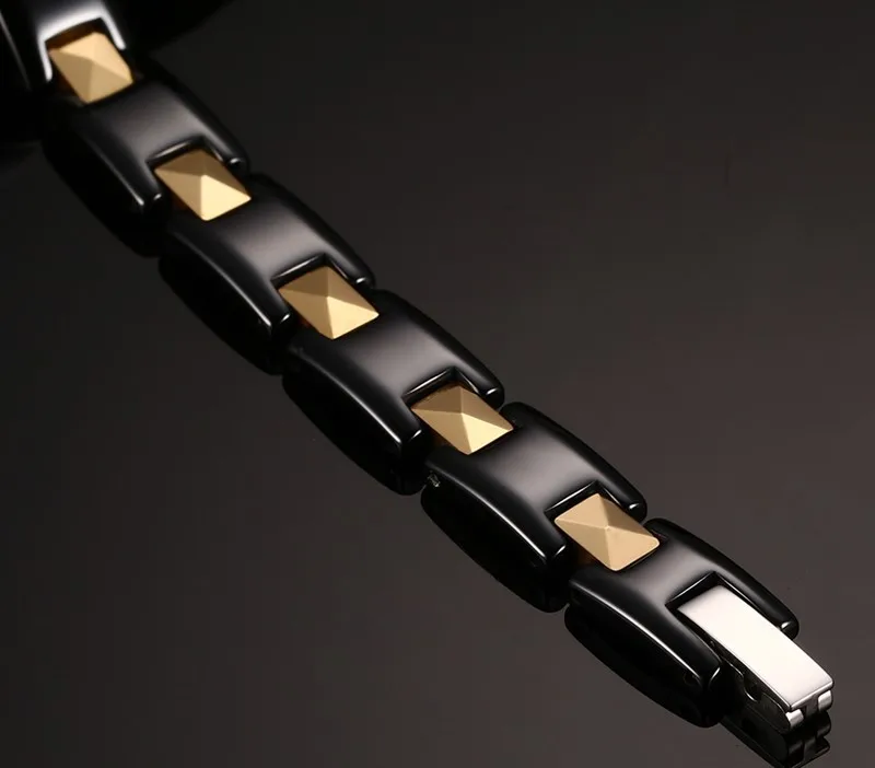 

Fashion Gold-Color Stainless Steel Ceramic Hematite Couple Bracelets Bangles Women Men Casual Sporty Jewelry