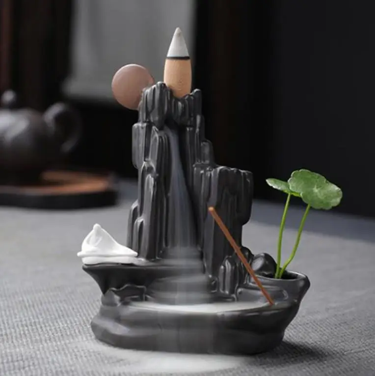 A Керамическая Будда дзен буддийская курильница для благовоний горелка Керамическая водопад ладан держатель домашний офис Чайный домик украшение - Цвет: A
