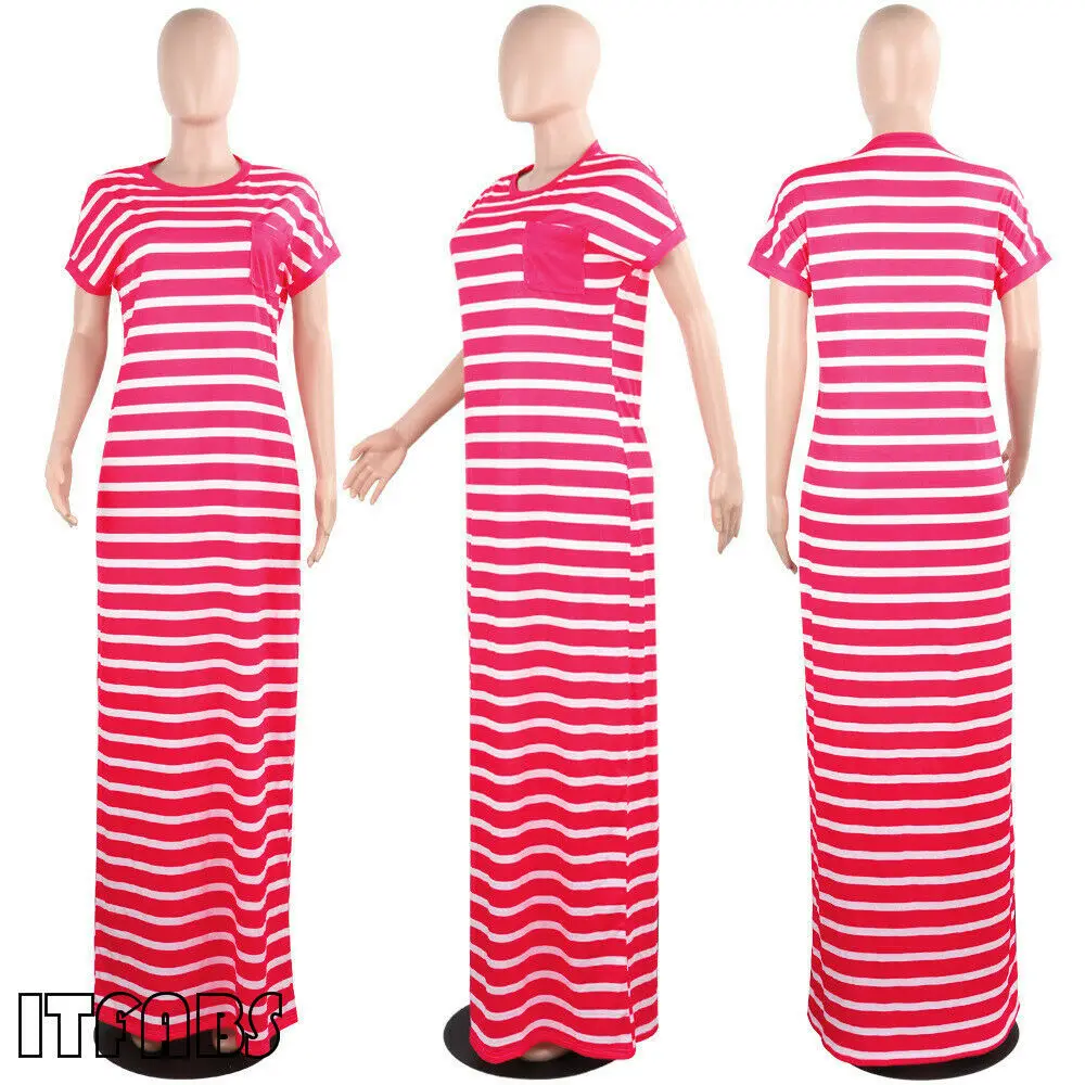 Женский Повседневный свободный сарафан в полоску Летнее Длинное Платье макси с