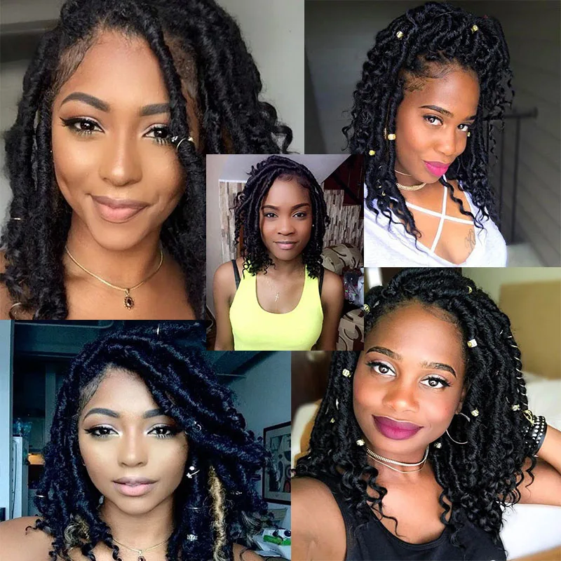 12 дюймов Goddess Faux Locs Curly Ends короткие волнистые синтетические волосы для