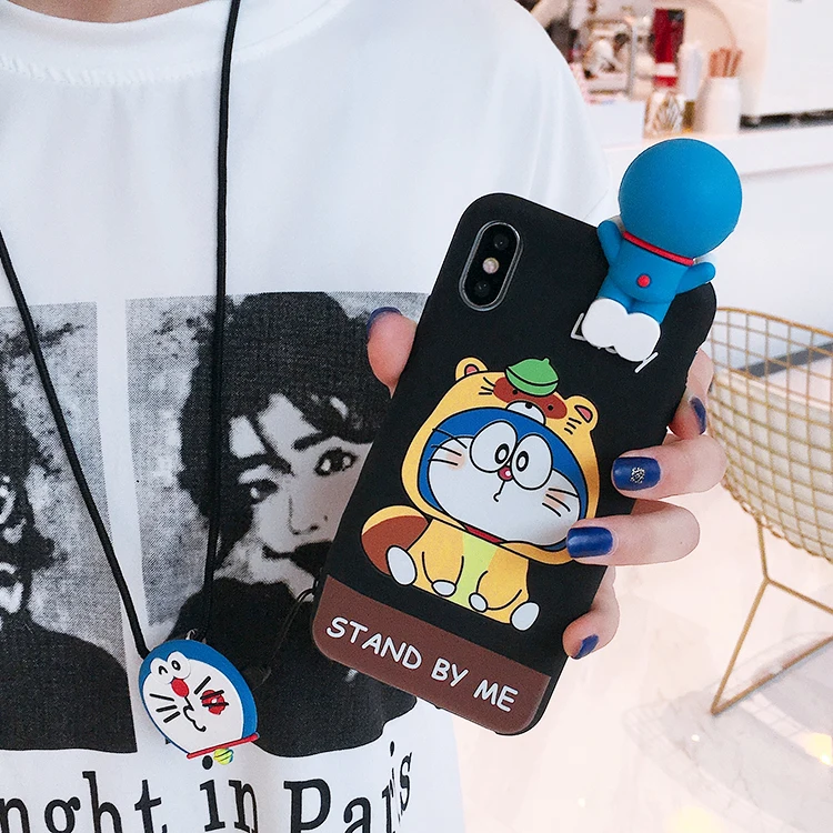 SAM S10 plus милый 3D Doraemon чехол для телефона для samsung Galaxy S7 Edge S8 S9plus S10E note8/note9 мультяшный чехол+ ремешок