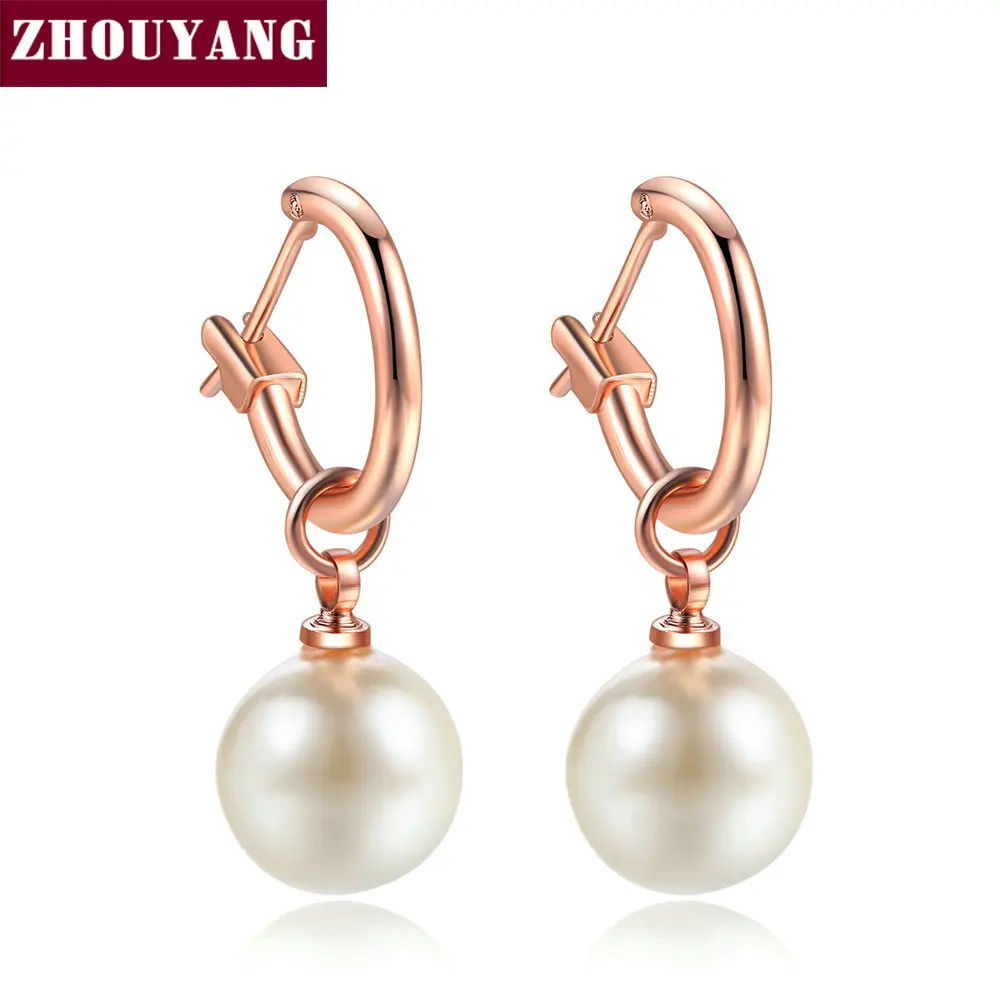 ZHOUYANG серьги-капли для женщин, простой многослойный искусственный жемчуг, розовое золото, серебро, цвет, подарок на свадьбу, модное ювелирное изделие E677 E692 - Окраска металла: RoseGold White