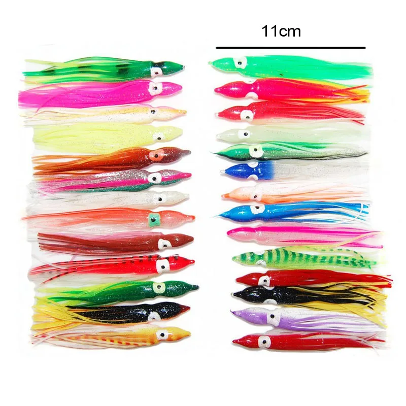 

24pcs 11cm Mixed Color Soft Silicone Fishing Lures Plastic Octopus Squid Skirt Fishing Lure Saltwater Octopus Bait Set