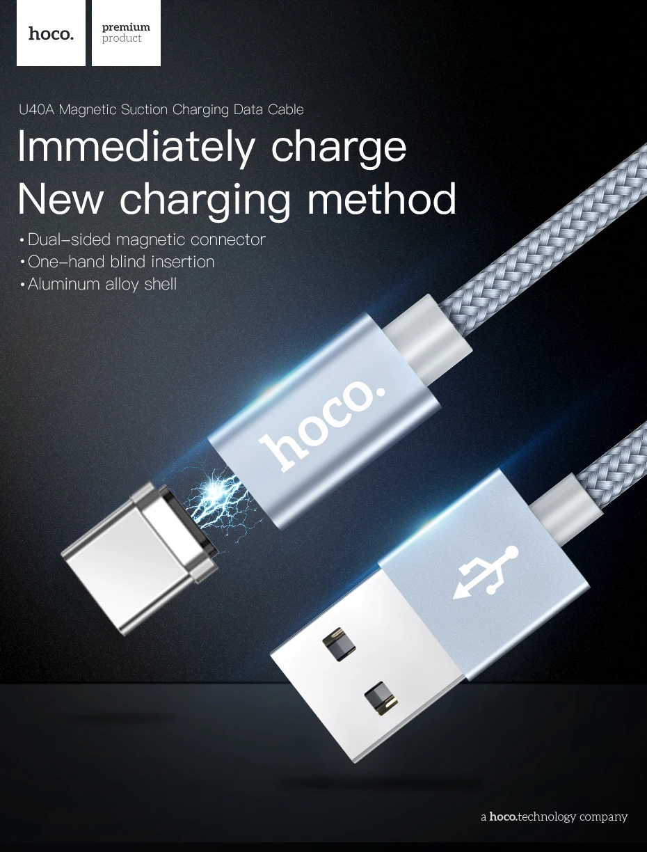 HOCO Магнитный кабель типа C быстрое зарядное устройство usb type-C USB-C зарядное устройство данных Магнитный кабель для Xiaomi huawei LG кабели для мобильных телефонов 1 м