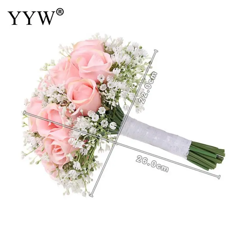 

Pink Rose Bouquet Weeding Decoration For Bridesmaid Weddings Artificial Flowers Handmade Flower Wedding Supplies Hand Bouquet