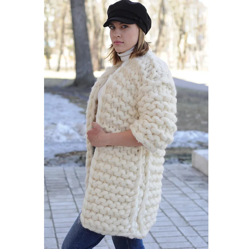 Fall Winter Thick warm Cardigan Sweater Long section hand-woven sweater Large size Streetwear women Hand-knit |