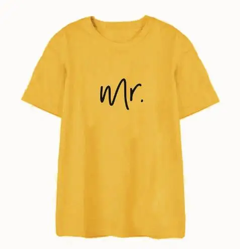 Одинаковая пара Wifey Hubby медовый месяц свадьба MRS and MR футболка для жены, невесты футболка Повседневная модная футболка Прямая поставка - Цвет: yellow t black MR