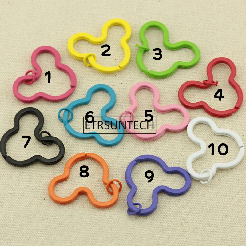 

500pcs Candy Colors Mickey Head Metal DIY Key Chain Keyring With Tiny Loop For Best Gift