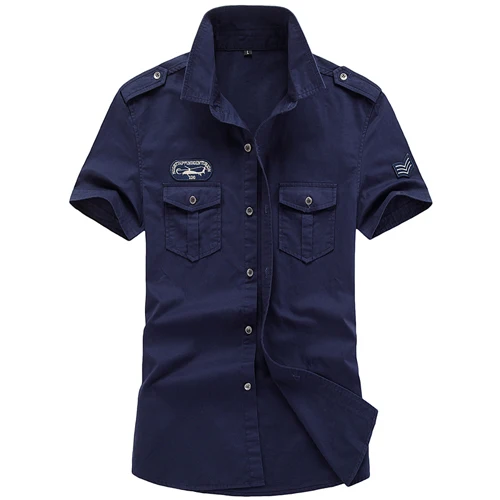 XIYOUNIAO размера плюс M~ 5XL 6XL Новая мужская летняя хлопковая рубашка поло с коротким рукавом армейская ВВС one Мужская дышащая рубашка camisa masculina - Цвет: blue