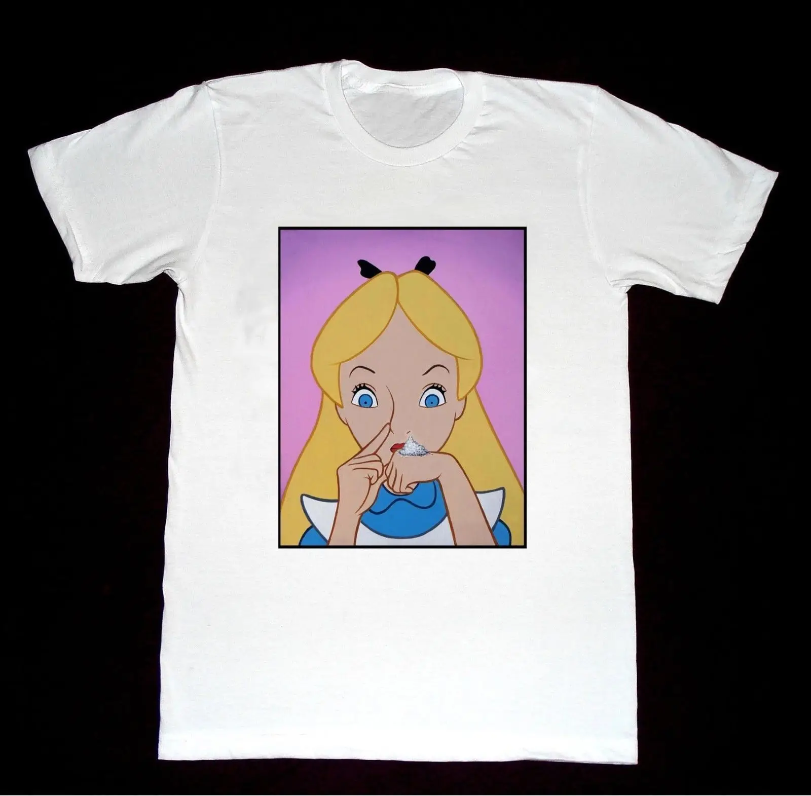 Футболка Alice In Wonderland Snorting Coke Повседневная хлопковая с круглым вырезом Broadcloth