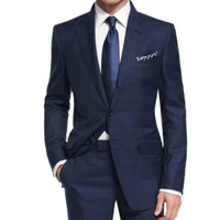 luxury navy plaid suit men custom made wool blend business suits with bemberg liningbespoke tailore casual windowpane blue suit