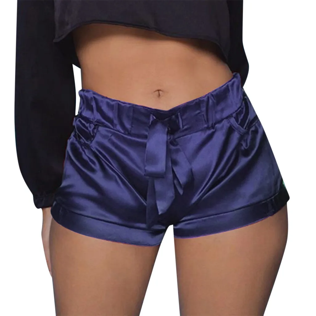 Navy Blue Женские сексуальные Сатиновые шорты, женские летние повседневные шорты, спортивные шорты с высокой талией, пляжные шорты с карманами размера плюс, тренировочные брюки# Q - Цвет: Navy Blue