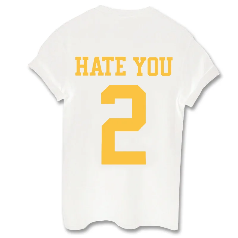 HATE YOU 2 слишком Футболка с печатными буквами Для женщин короткий рукав круглым