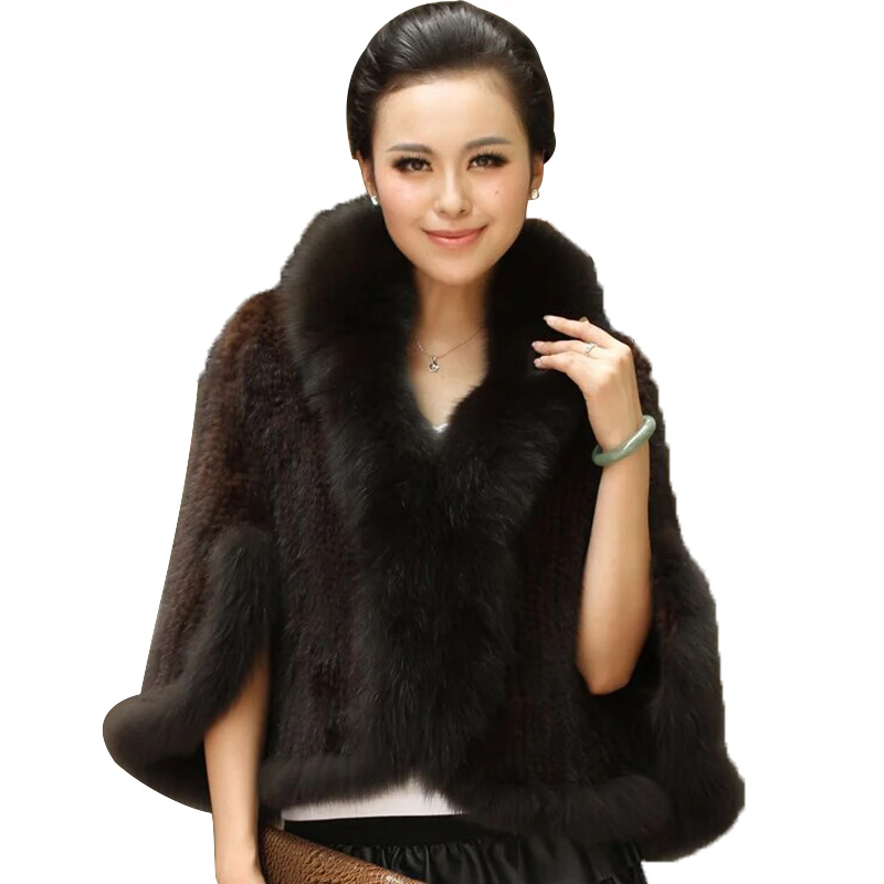 Женские зимние пальто из натурального меха норки Шали с воротником лисьего