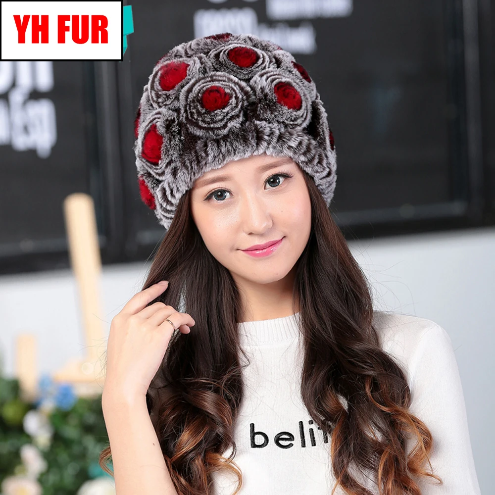Женская зимняя шапка в русском стиле Зимняя Теплая Шапка-бини из меха кролика