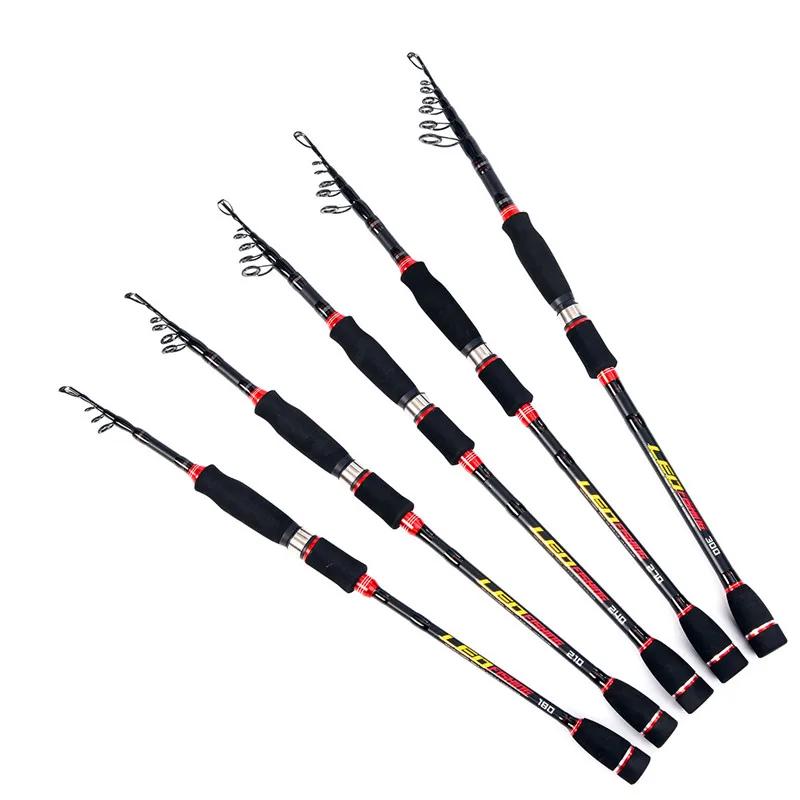 

Top Quality 1.8 / 2.1 / 2.4 / 2.7 / 3.0M Portable Telescopic Lure Fishing Rods Pole 90% Carbon Fiber Peace Fishing Rod Trakle
