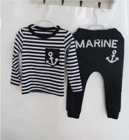 

Hot Sale New 2020 Spring Kids Clothes, Navy Long Sleeve Pullover Striped Sports Suit, Casual Boys Clothing Set