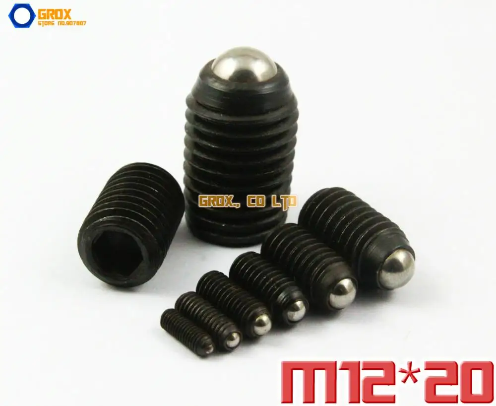 

10 Pieces M12 x 20mm 12.9 Grade Alloy Steel Hex Socket Spring Ball Plunger Set Screw