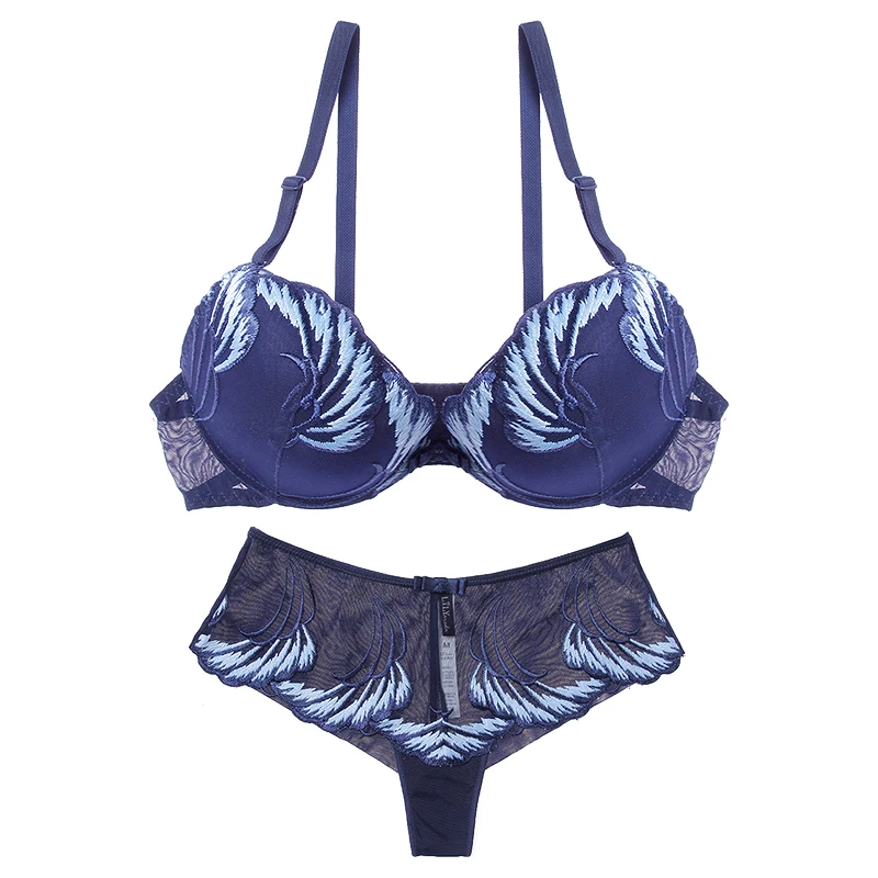 BLUE Set Lilymoda, сексуальный женский, хит, женский бюстгальтер, трусы, бюстгальтер, нижнее белье, пуш-ап, вышивка, бюстгальтер, трусики, комплект нижнего белья, стринги, бесшовные трусики - Color: BLUE Set
