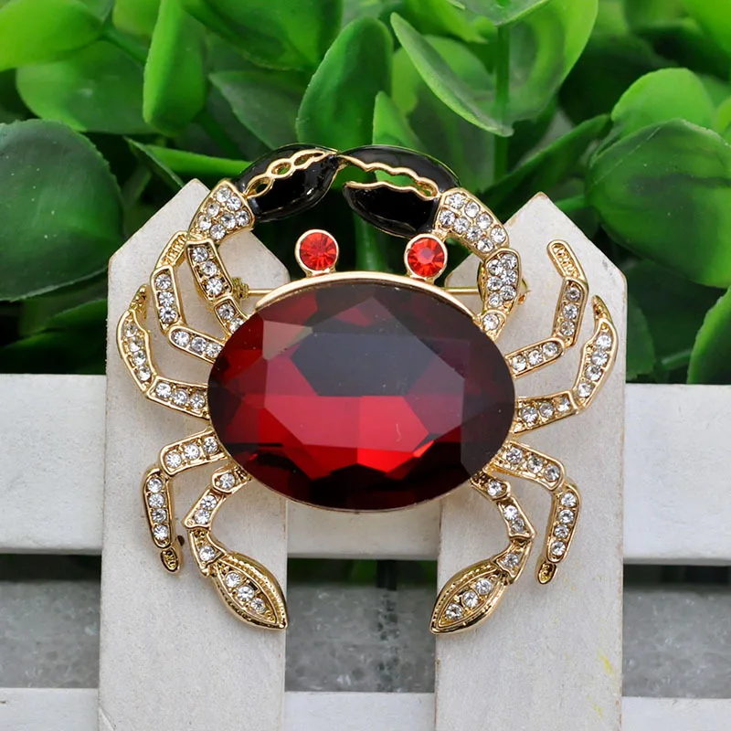 2018 New Arrival Red Crystal Rhinestone and Glass Crab Brooch Pins for Women | Украшения и аксессуары