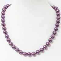 charms violet purple shell simulated pearl round beads necklace for women 8 14mm fashion beauty gift jewelry 18inch b1643