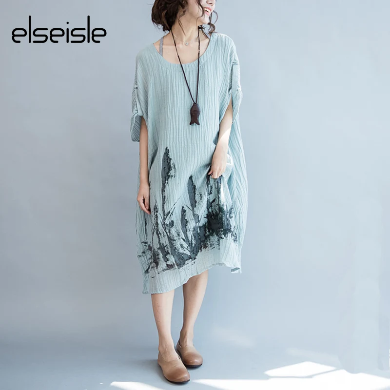 Женское шифоновое платье elseisle свободное винтажное с круглым вырезом и коротким