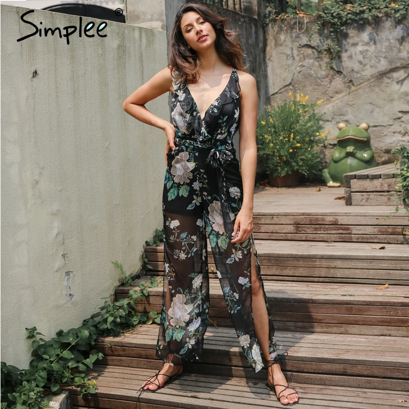 Женский комбинезон Simplee с цветочным принтом женский ромпер глубоким V образным