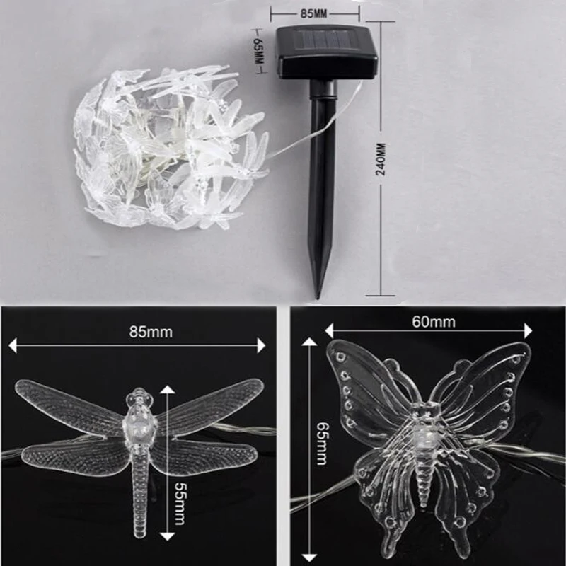 

Originality Free Shipping 20 LED Dragonfly butterfly Solar String Lights multicolor Lamp Outdoor waterproof Garden Decoration