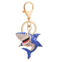 easya 3 colors crystal shark keychain unique design rhinestone fish keyrings jewelry women girls bag pendant charms accessories