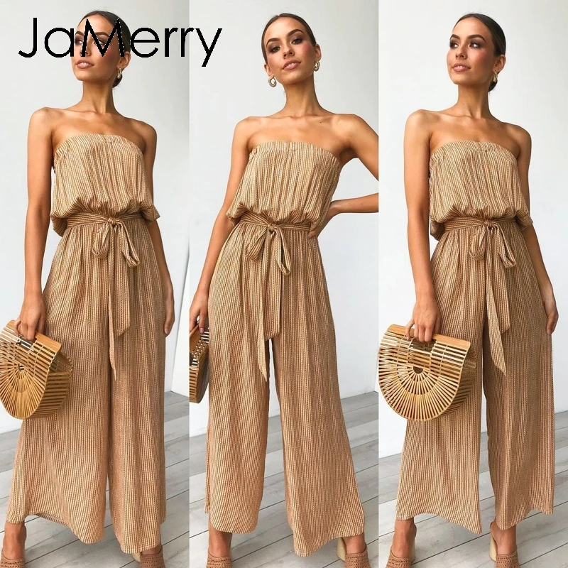 Женский комбинезон с открытыми плечами JaMerry длинный Детский поясом летний