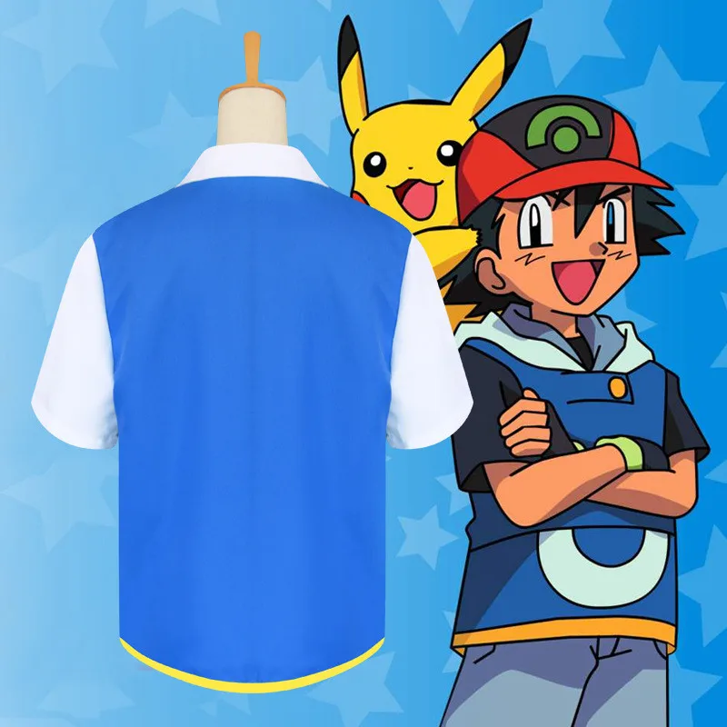 Аниме Pocket Monster Pokemon Pikachu Ash Ketchum костюм для косплея топ перчатки мяч и бейсболка