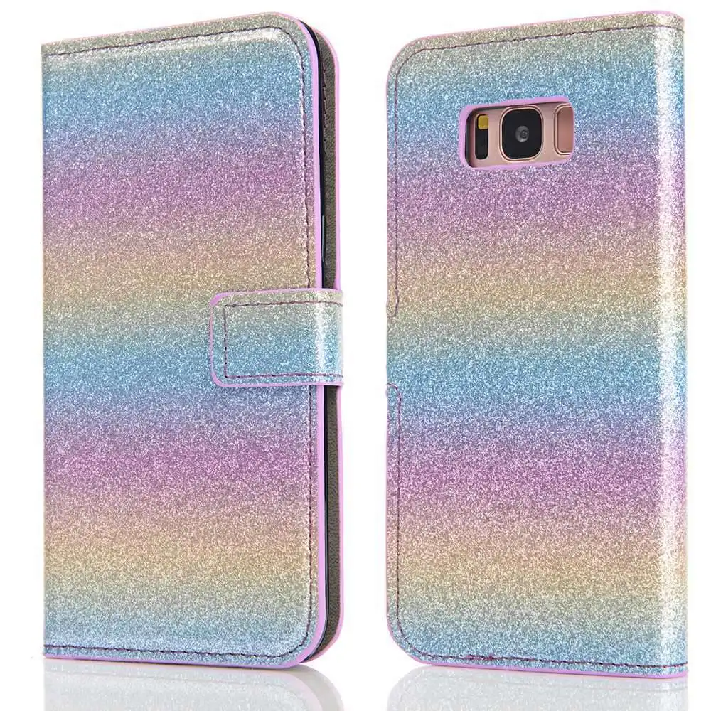 Кожаный Радужный Чехол кошелек для Samsung Galaxy J3 J4 J5 J6 J7 A6 A8 A9 2018 держатель карт S6 S7 S9 S10