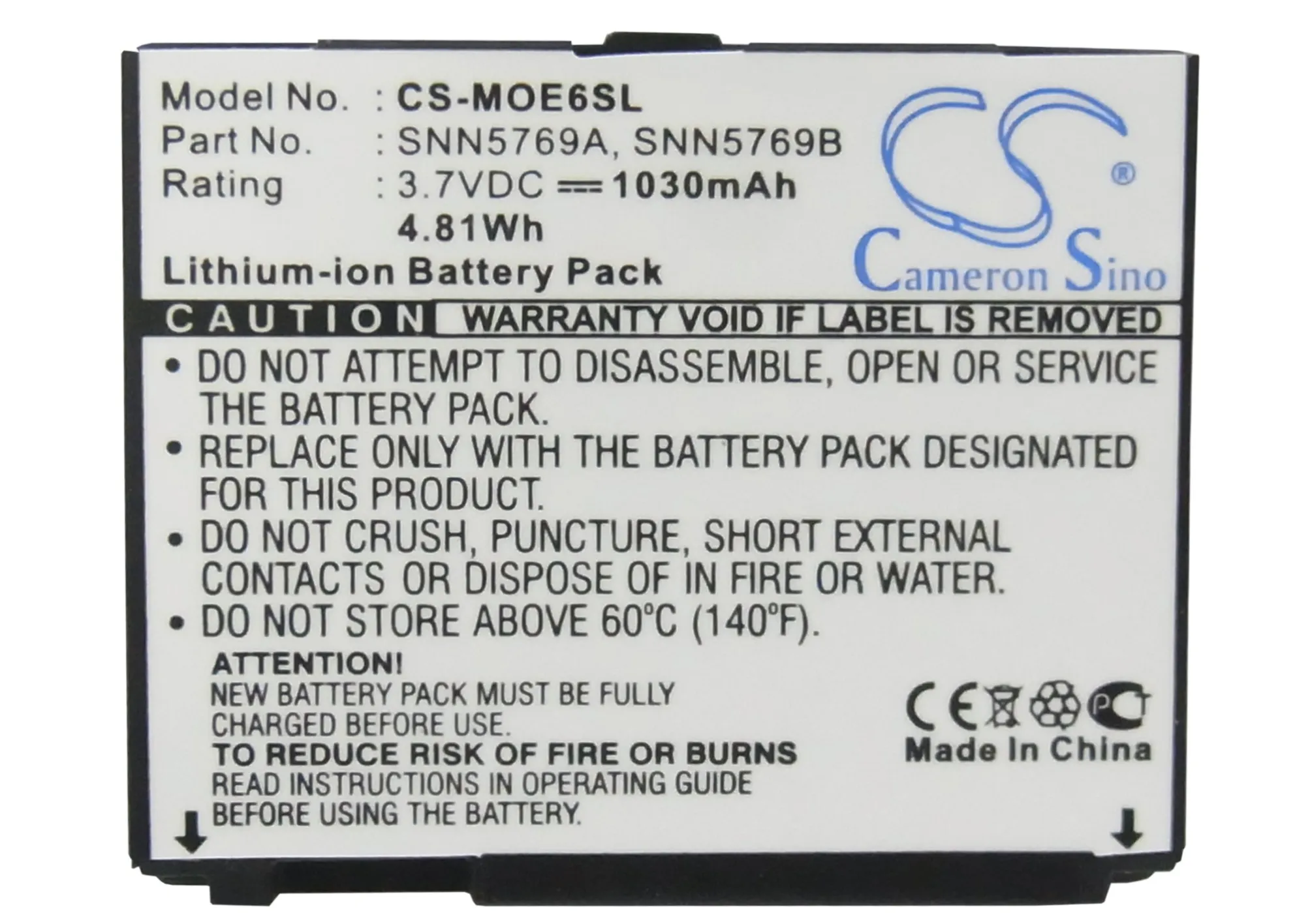 Аккумулятор Cameron Sino BC70 SNN5769A SNN5769B для Motorola MOTOROKR E6 1030 мАч|cameron sino|cameron sino batterybatteries