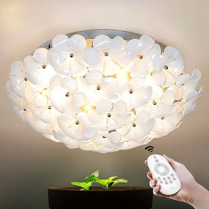 Modern Remote control Surface Mounted LED Ceiling light Flower Shape Rustic Glass Light fixture For Dining Room Foyer | Лампы и