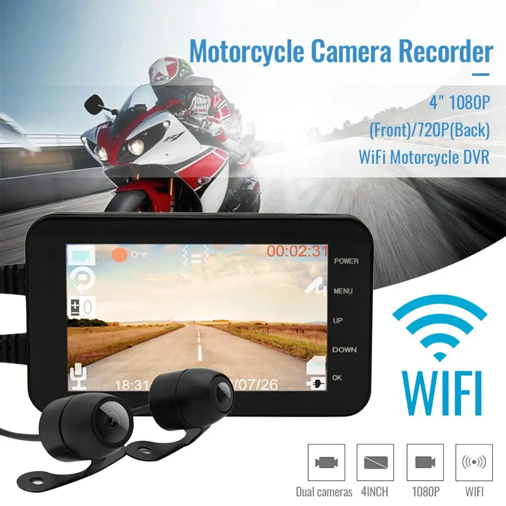 2019 Горячая Распродажа Новый 4 &quot1080 P (передний)/720 (задний) WiFi мотоцикл DVR Вождение