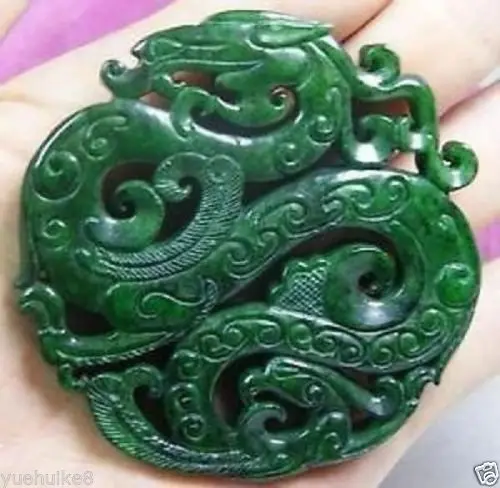 Старинная китайская ручная работа зеленая резная подвеска с драконом|dragon