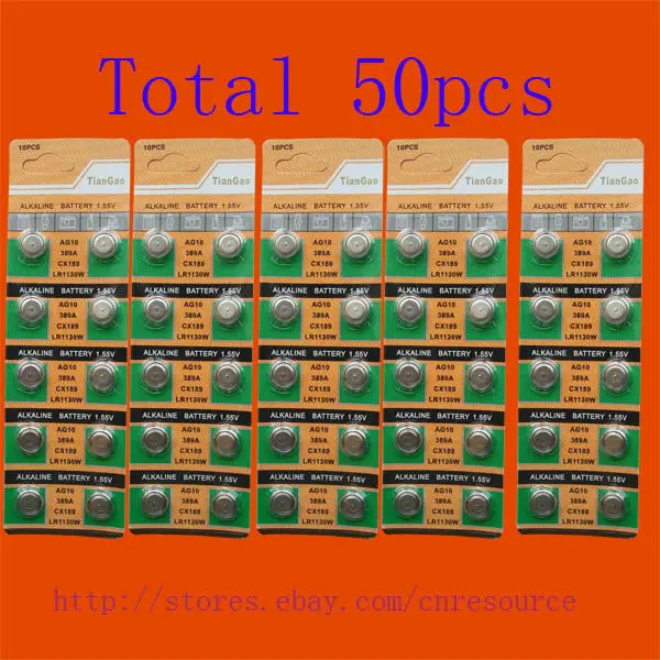 50 щелочных батарей AG10 LR1130 389 SR1130SW TQP | Электроника