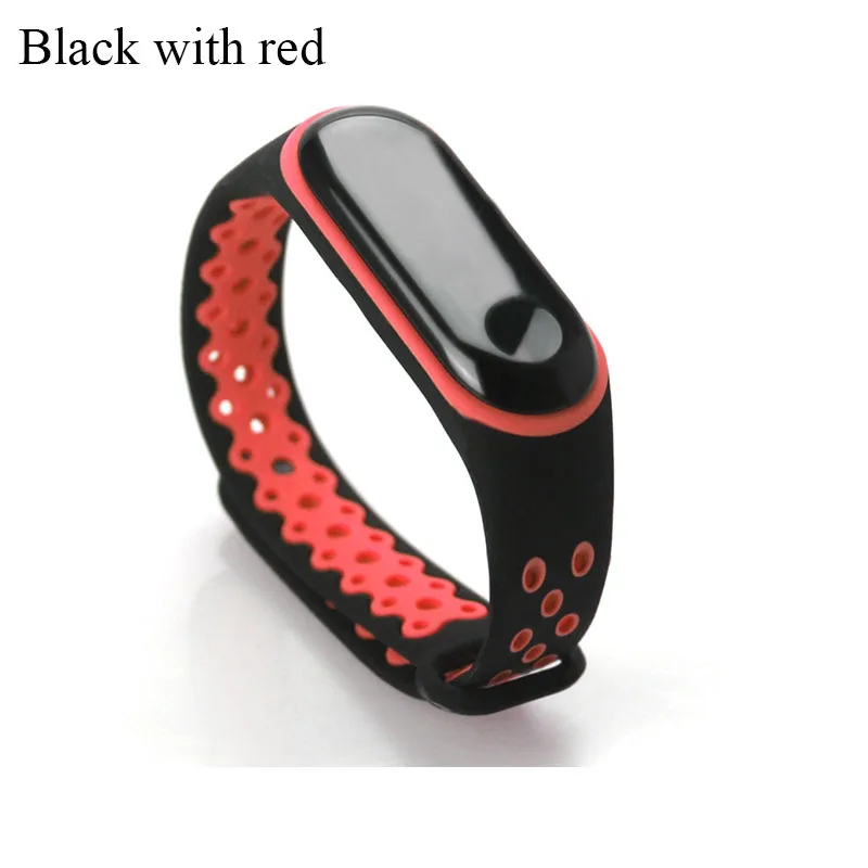 Black with red Boorui mi Band 3 ремешок спортивные силиконовые часы наручные браслет mi Band 3 ремешок аксессуары двойной цвет удобный mi 3 ремень - Цвет: Black with red