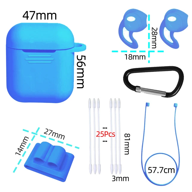 5 в 1 Аксессуары для AirPods чехол AirPod роскошный Etui защита от пыли силиконовый Чехол Air Pods для Apple AirPods 2 милый чехол - Цвет: Синий