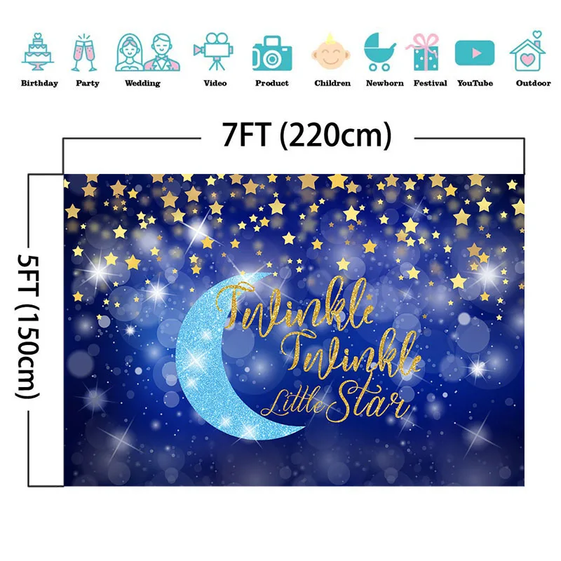 Фотофон NeoBack Twinkle Little Stars с голубой луной детский праздничный фон для фотосъемки