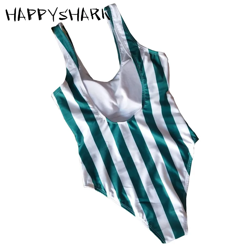 Спортивный купальник HAPPYSHARK в зеленую и белую полоску 2019 Цельный для сексуальных