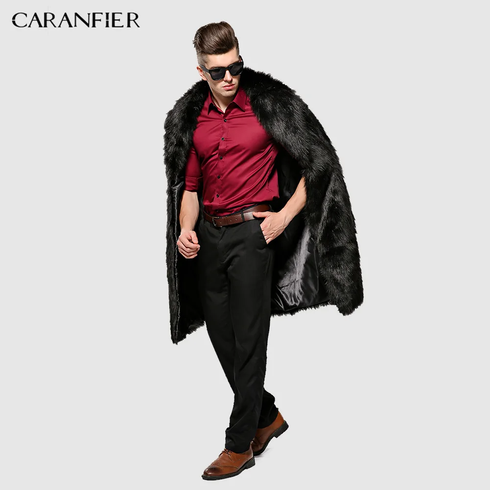 CARANFIER пальто из искусственного меха Мужская зимняя теплая верхняя одежда Длинная
